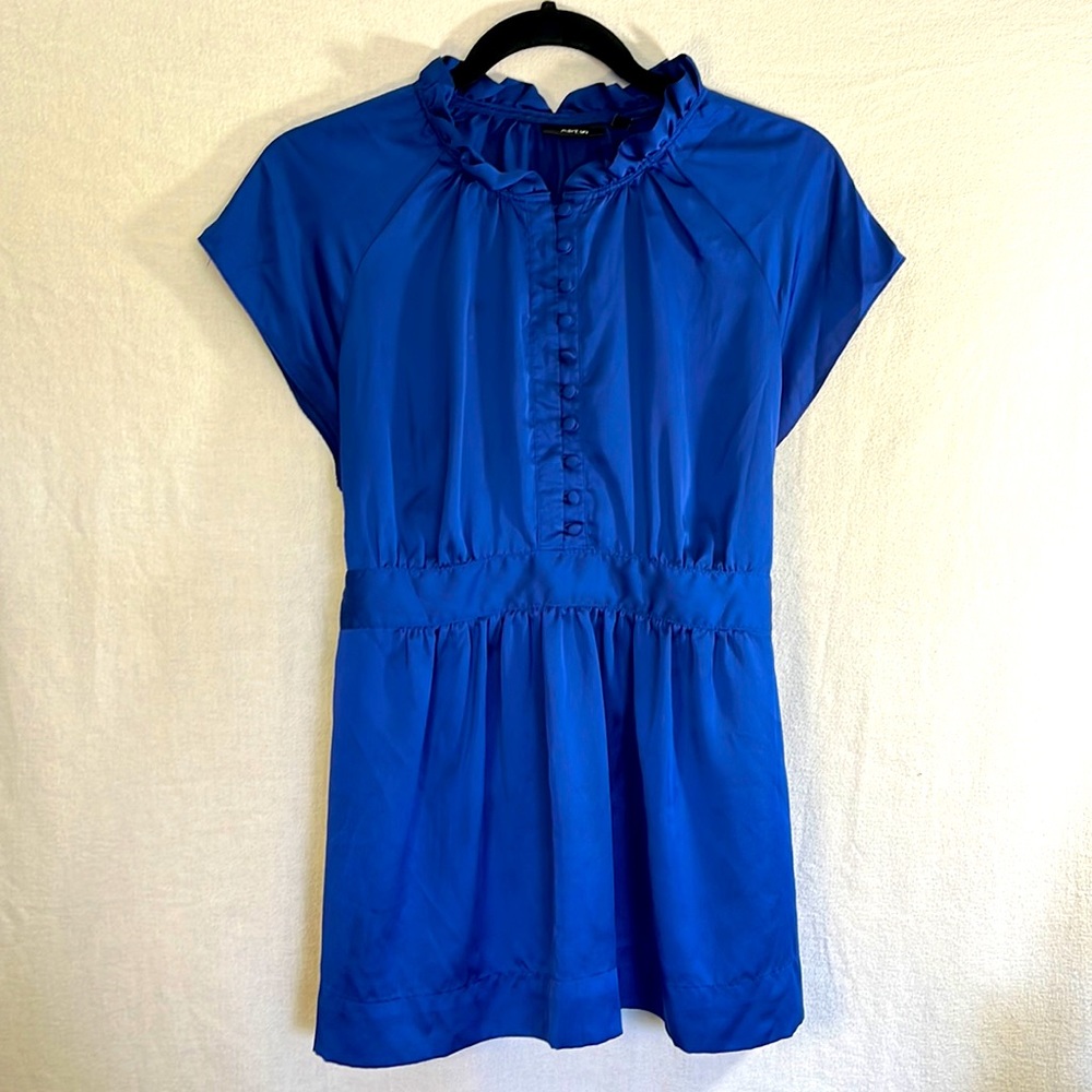 APT.9 Blue Babydoll Blouse with Button Detail, Large
